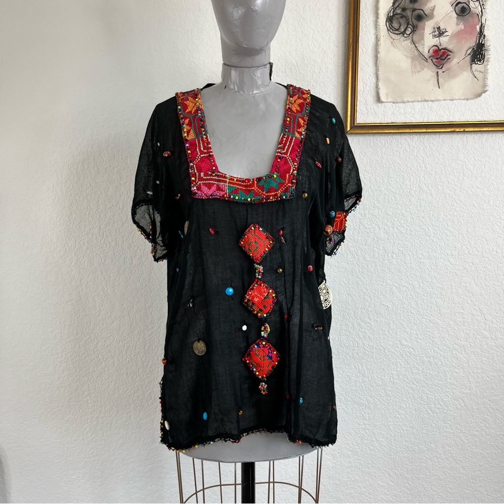 VTG Embroidered Peasant Sheer Top